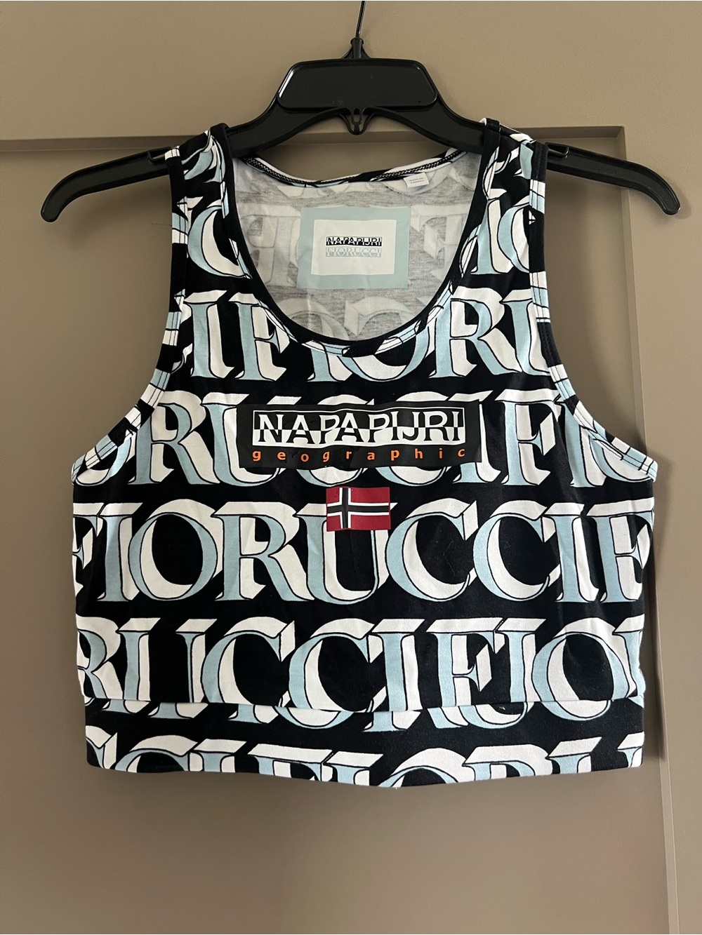 Fiorucci x Napapijri Black & White Logo Print Cropped Tank